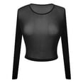 thumbnail image 5 of Womens Tops Casual T Shirts Sexy Slim Fit See Through Long Sleeve Mesh Round Neck Solid Fashion Clothing, 5 of 6