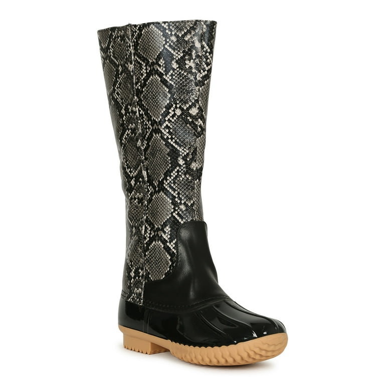 Women s Animal Print Embossed Waterproof Knee High Rain Duck Boot