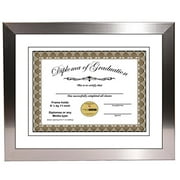 CreativePF [11x14ss] Stainless Steel Finish Diploma Frame with 11x14-inch White Mat to Hold 8.5 by 11-inch Graduation Documents w/Stand and Wall Hanger (White Mat-Stainless Steel Frame, 1)