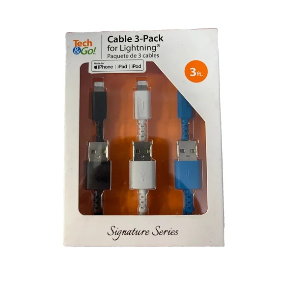 ELARA- Tech And Go 131 3602 Tg3 3 Ft. Cable For Lightning (3-Pack)