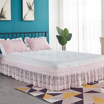 XmhyTop-A 100x200cm Bed Skirt Easy Fit Wrap Around Bed Skirt with Delicate Lace Trim, Solid Color Bed Ruffle,1 Piece,Pink