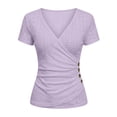 thumbnail image 4 of Gamivast Cute Tops for Women Eyelet Embroidery V-Neck Wrap Tops Short Sleeve Summer Blouses Slim Fit Ruched Side Shirts Party Date Outfits, 4 of 10