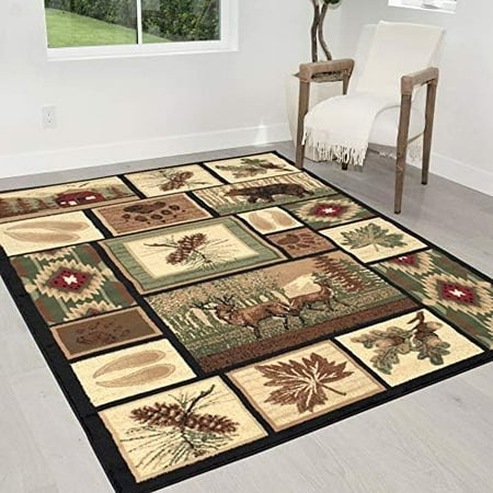 

GEROBOOM HR Cabin Rug\u2013Lodge Cabin Nature and Animals Area Rug\u2013Modern Geometric Design Cabin Area Rug\u2013Abstract Multicolor Design\u2013 /Bear//Nature