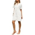 thumbnail image 4 of Eyelet Dress for Women 2026 Summer Short Sleeve V Neck Hollow Out Ruffle Vacation Mini Dresses XS White, 4 of 6