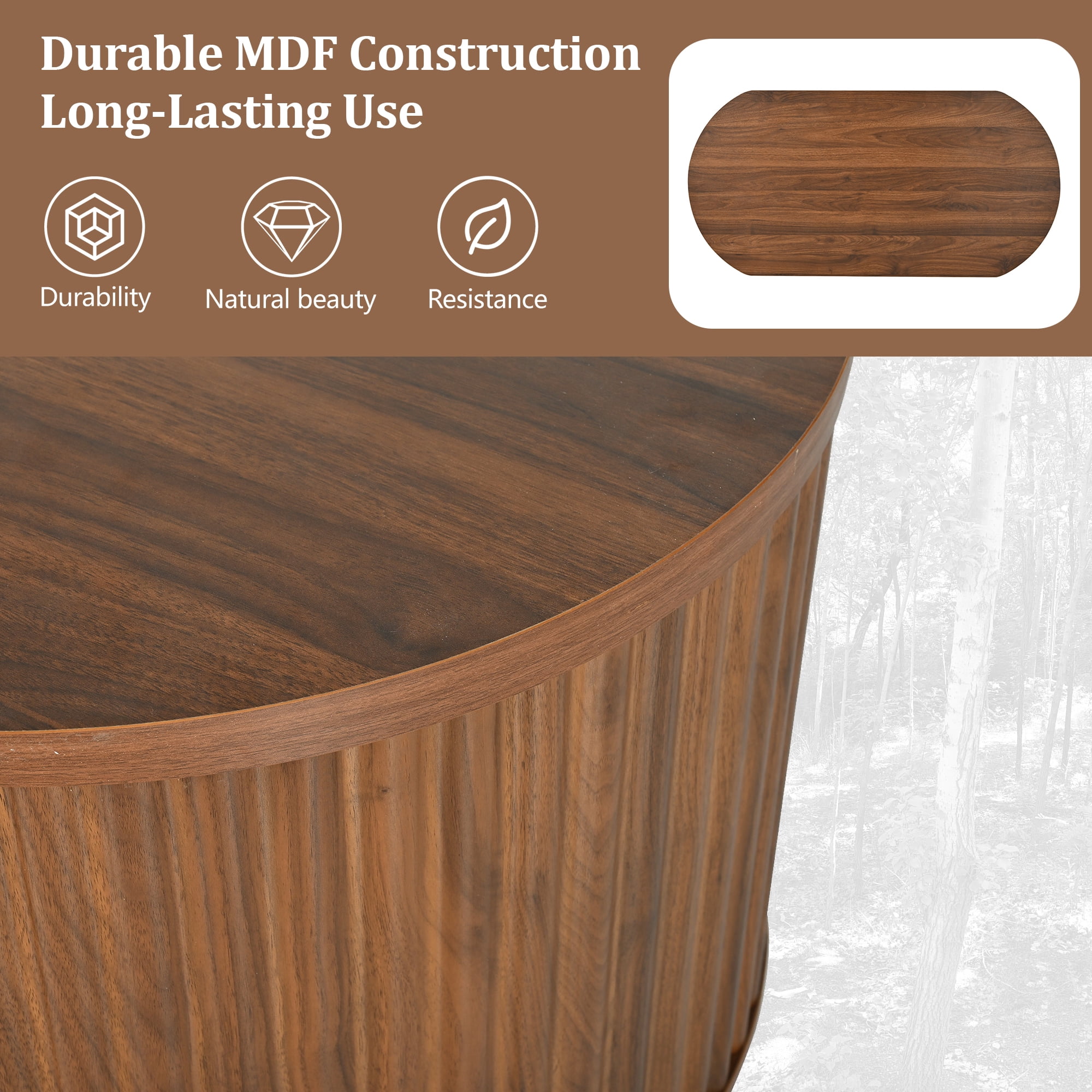Euroco Lift-Top Coffee Table with Hidden Storage, Hydraulic Mechanism, Wavy Groove Design, Scratch-Resistant MDF Wood Finish