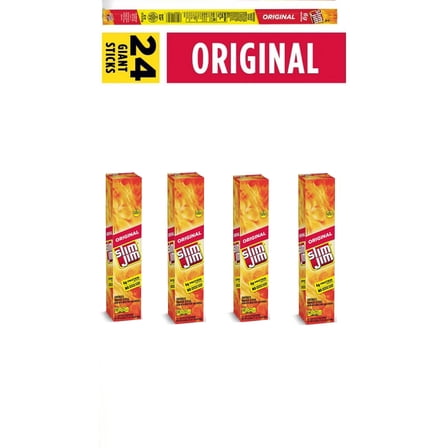 Slim Jim Giant Original Flavor Smoked Meat 24 Count 6g Protein Snack - 4 pack