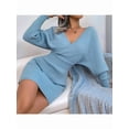 thumbnail image 6 of Women'S Cocktail Batwing Long Sleeve Wrap Knit Sweater Mini Dress  Blue S, 6 of 7