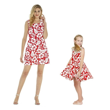 

Matching Hawaiian Luau Mother Daughter Dresses in Classic Hibiscus