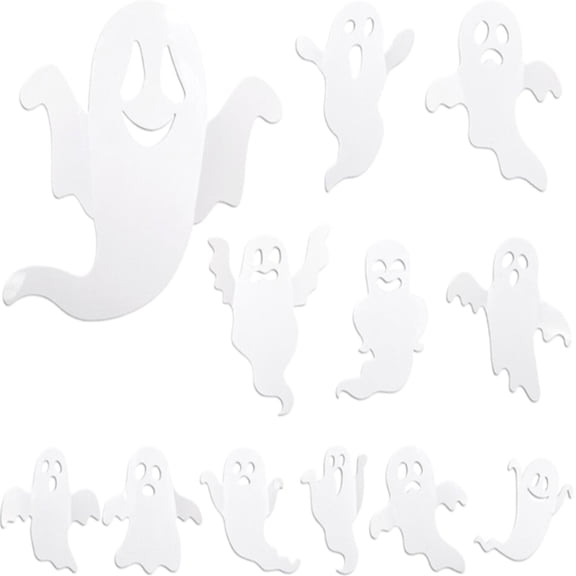 12PCS Halloween Ghost Bat Wall Sticker Home Wall Stickers Vinyl Stickers For Rental Apartment Decor White
