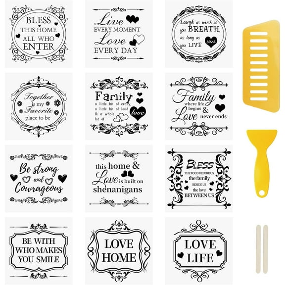 12PCS Rub On Transfer Sticker, Black Words Transfer Decals Inspiring DIY Scrapbook Stickers for Greeting Cards Gift Wrapping Decoration