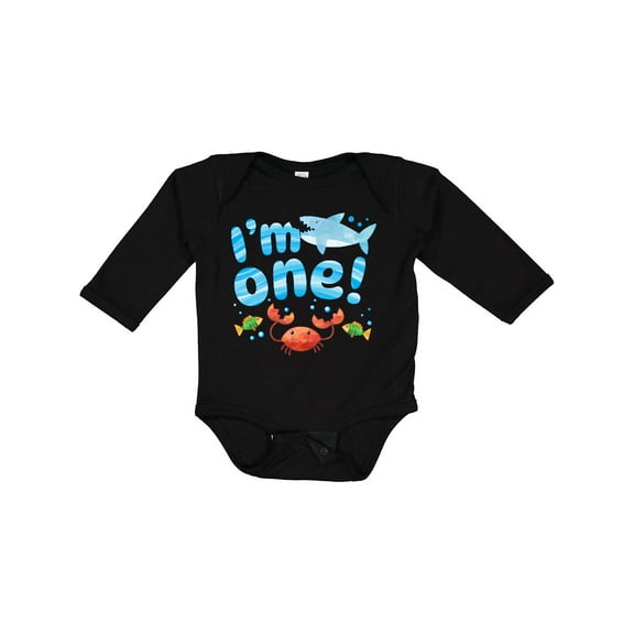 Inktastic I'm One First Birthday Shark and Crab Boys or Girls Long Sleeve Baby Bodysuit