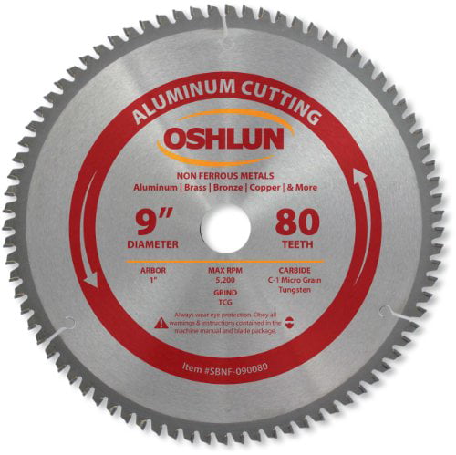 Oshlun SBNF-090080 9-Inch 80 Tooth TCG Saw Blade with 1-Inch Arbor for Aluminum 