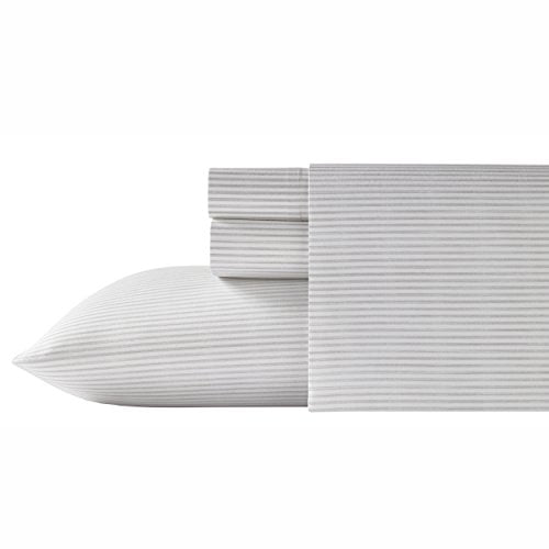 Tommy Bahama 212695 Paloma Beach Stripe Sheet Set, Cloud Grey, Queen