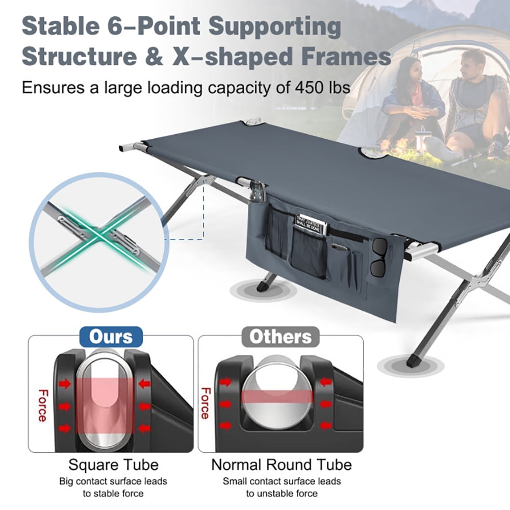 Aimee Lii Folding Camping Cot Heavy-duty Camp Bed with Carry Bag, Folding Sleeping Cot for Camping, Gray