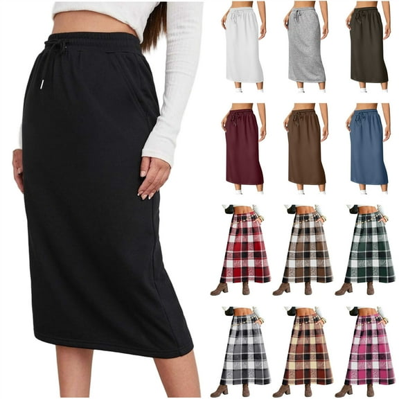 QATAINLAV Athletic Skirts for Women Drawstring Elastic Waist Midi Skirt Cotton Comfy Sweat Long Skirts with Pocket, Red, XL
