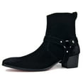 thumbnail image 2 of OSSTONE Dress Boots Chelsea Designer Boots for Men Zipper-up Leather Casual Heel Shoes JY002-BlackSuede-Belt-7 Belt Suede Black, 2 of 6