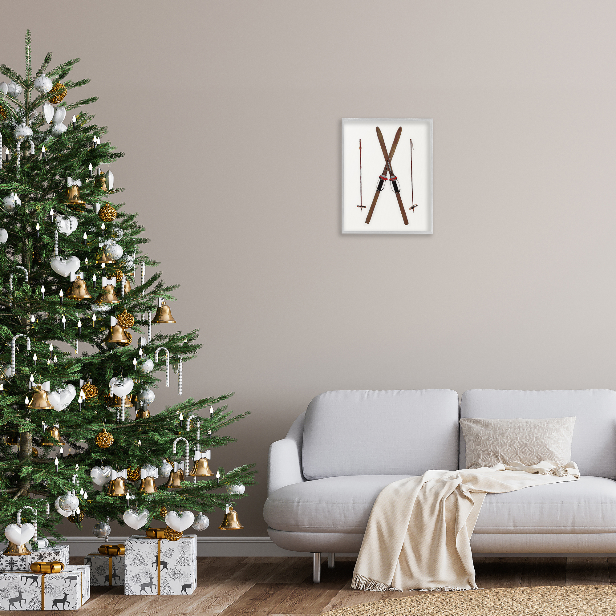 Stupell Industries Minimal Winter Skis Sports Painting Gray Framed Art Prints Wall Art, 16 x 20
