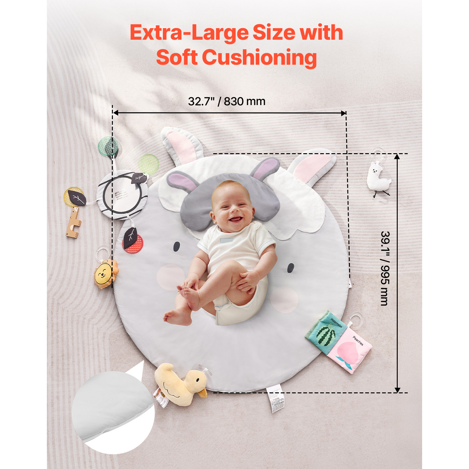 KFFKFF Baby Play Gym Mat,Includes 5 removable hanging toys and tummy time pillow,Ages 0-18 Months,39.1 x 32.7 x 21.7 in