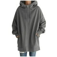 thumbnail image 2 of Long Zip Up Hoodie Jacket for Women Fall Winter Long Sleeve Plain Hooded Sweatshirt Jacket with Pockets Coat Outerwear, 2 of 7