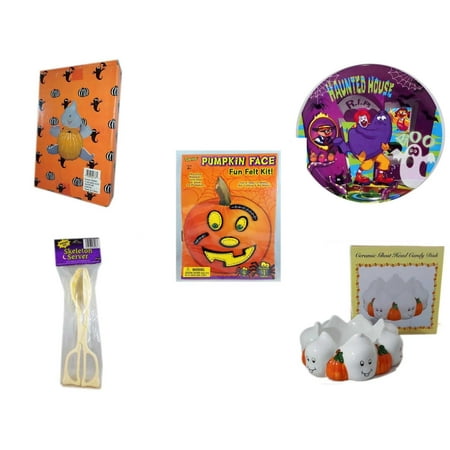 Halloween Fun Gift Bundle [5 Piece] -  Ghost Pumpkin Push In 5 Piece Head Arms Legs - McDonald's Haunted House, RIP, Boo  Plate - Darice Pumpkin Face Fun Felt Kit - Stitches - Skeleton Server  -  Ce