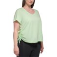 thumbnail image 1 of Calvin Klein Womens Textured Side Ruched Embellished T-Shirt, Green, Plus Size, 2X, 1 of 1