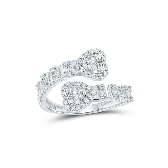 10kt White Gold Womens Baguette Diamond Cuff Bypass Heart Ring 5/8 Cttw