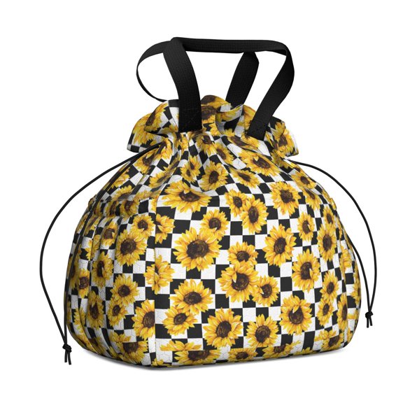 Sunflower Drawstring Lunch Bag Women - Drawstring Lunch Bag Insulated for Work Office - Stain-Resistant Large Lunchbags for Women with Multi-Pockets