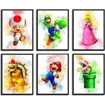 Super Mario Poster MarioWatercolor Prints Wall Art Decor Kids Game Canvas Art HD Print Painting Room Aesthetics Decor 8X10 inch Set of 6 Unframed