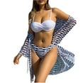 thumbnail image 4 of Jacenvly 2024 Womens Hawaiian 3 Piece Set Fashion Long Sleeve Swimsuit Contrast Color with Cover up Surfing Swimwear Lightweight Women'S Mesh Blue Solid Patchwork Top Bow Set White, 4 of 10