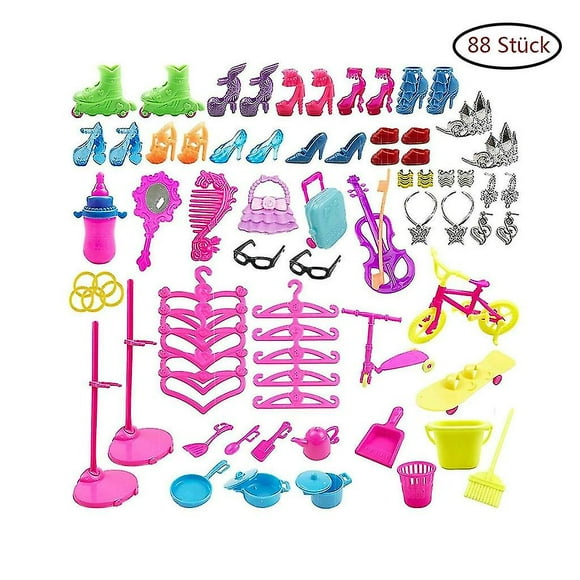 88 Pieces Items For Barbie Dolls Dresses Shoes Jewelry Clothing Set Accessories