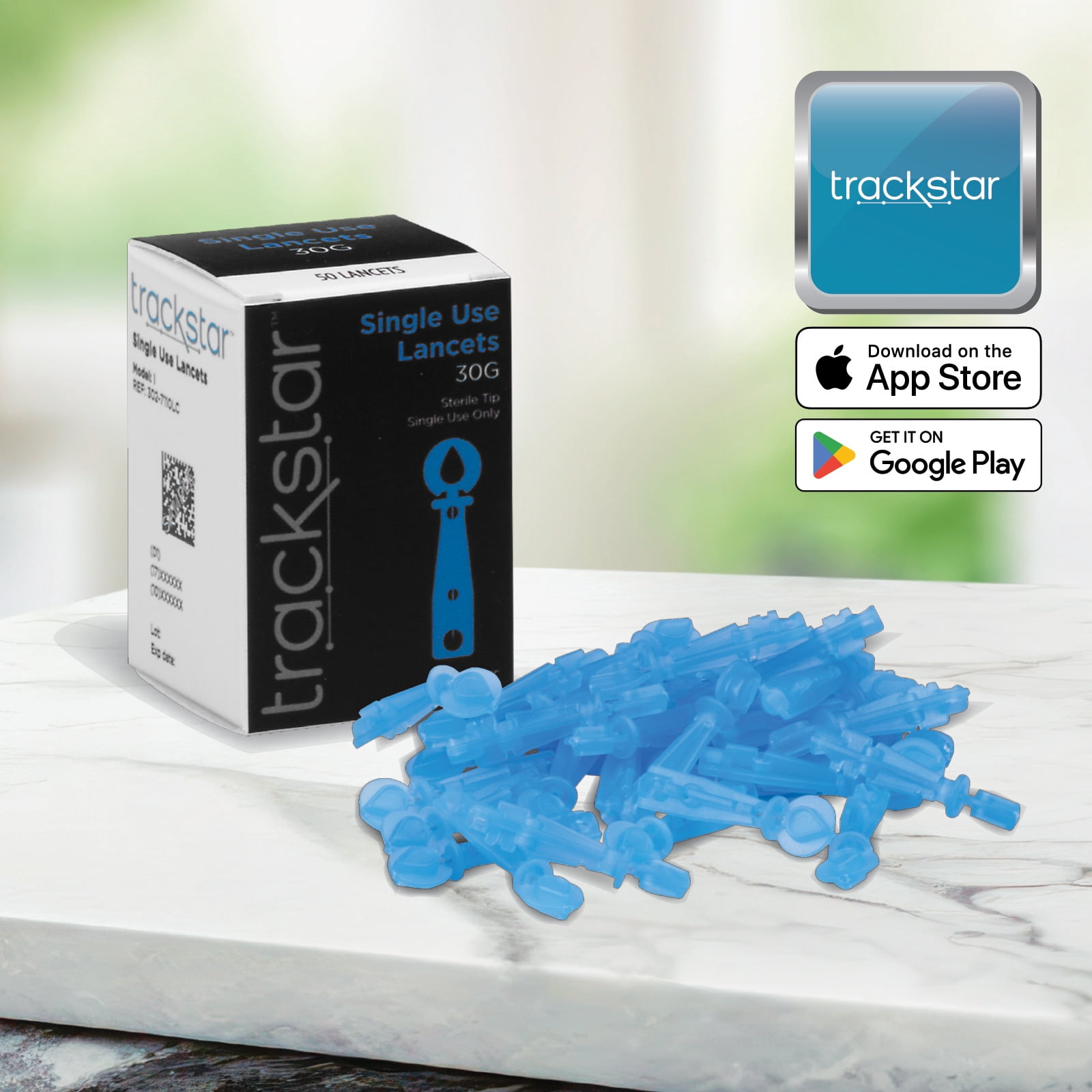 trackstar Blood Glucose Lancets | 30G | 50-Count | Measure, Track, and Share Results