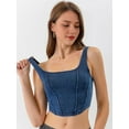 thumbnail image 5 of Women'S Square Neck Sleeveless Corset Denim Top Asymmetrical Hem High Elasticity Crop Tank Top Deep Blue S, 5 of 7