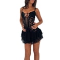 thumbnail image 1 of SUNSIOM Robe Mini en Dentelle Sans Manches à Bretelles Spaghetti Croisée devant Ourlet à Volants Robe Moulante Clubwear, 1 of 6
