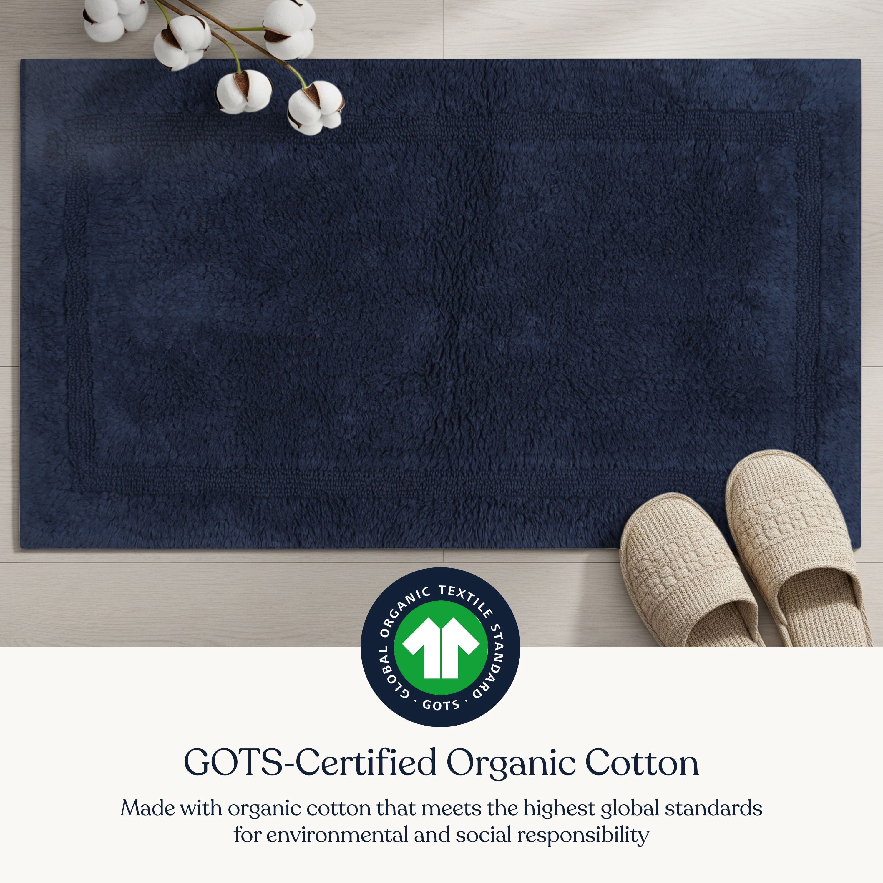 Delara Organic Cotton Reversible Bath Mat – 3000 GSM, GOTS Certified, Ultra-Thick & Super Absorbent | Soft, Plush & Quick-Drying Bathroom Rug