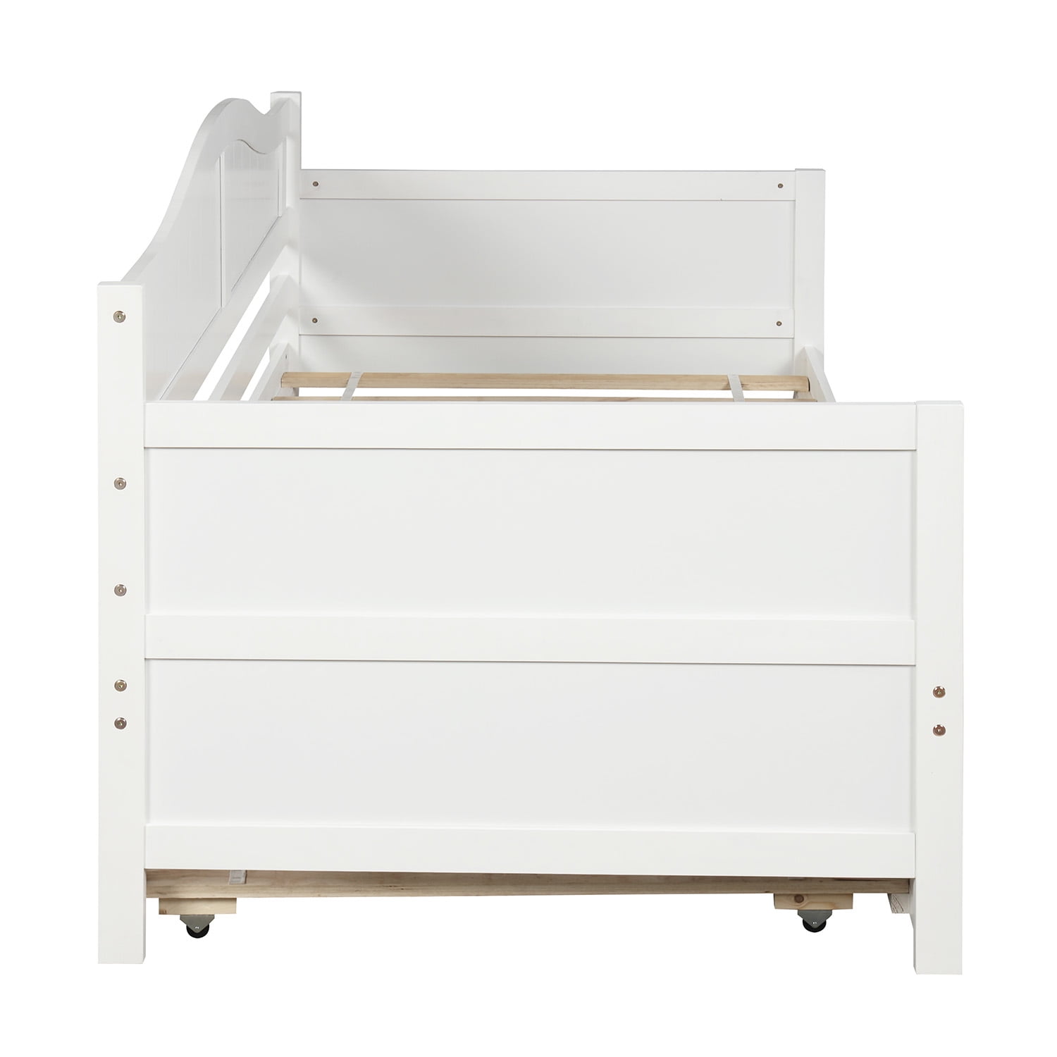 Gewnee Solid Wood Twin Size Daybed with Trundle for Kids Bedroom,White