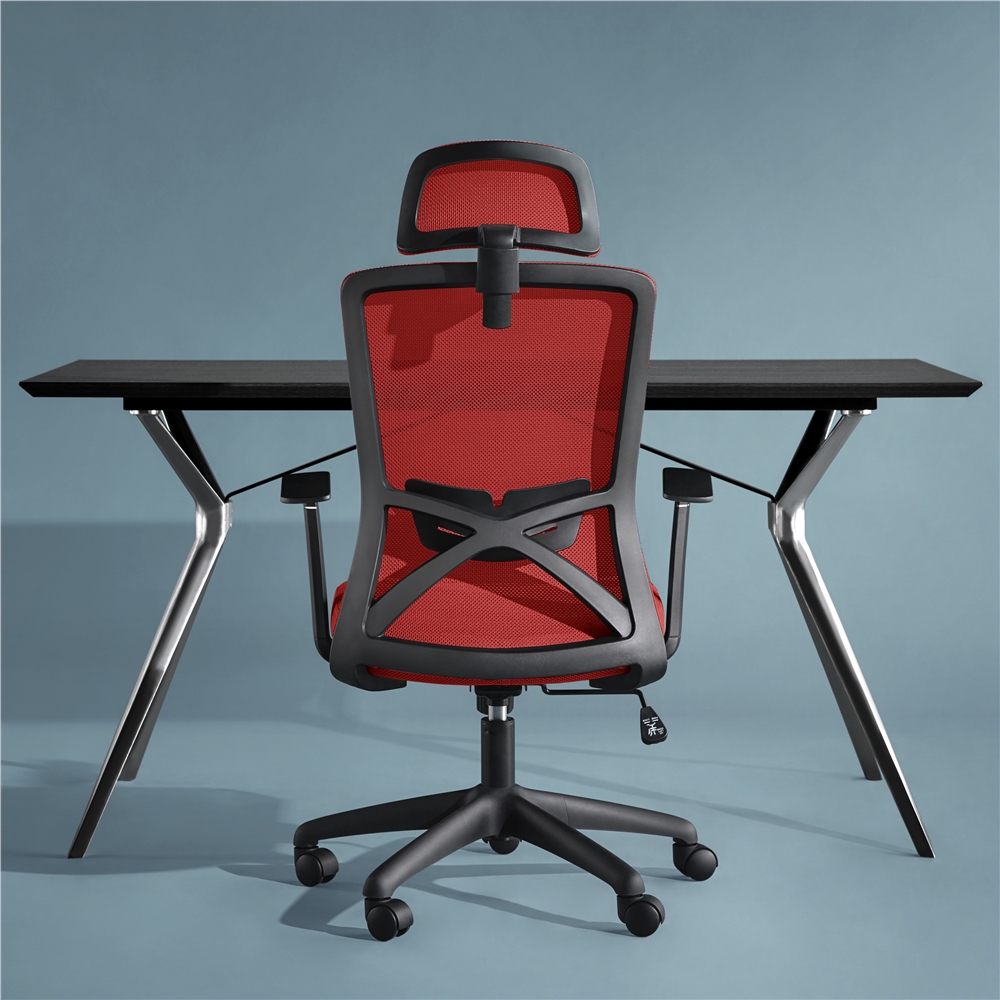 SMILE MART Ergonomic Mesh Swivel Rolling Executive Office Chair with High Headrest, Red - image 5 of 14