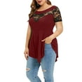 thumbnail image 3 of Enwejyy Women's Patchwork Lace Short Sleeve Asymmetrical Plus Size T-Shirt Blouse Tops, 3 of 4