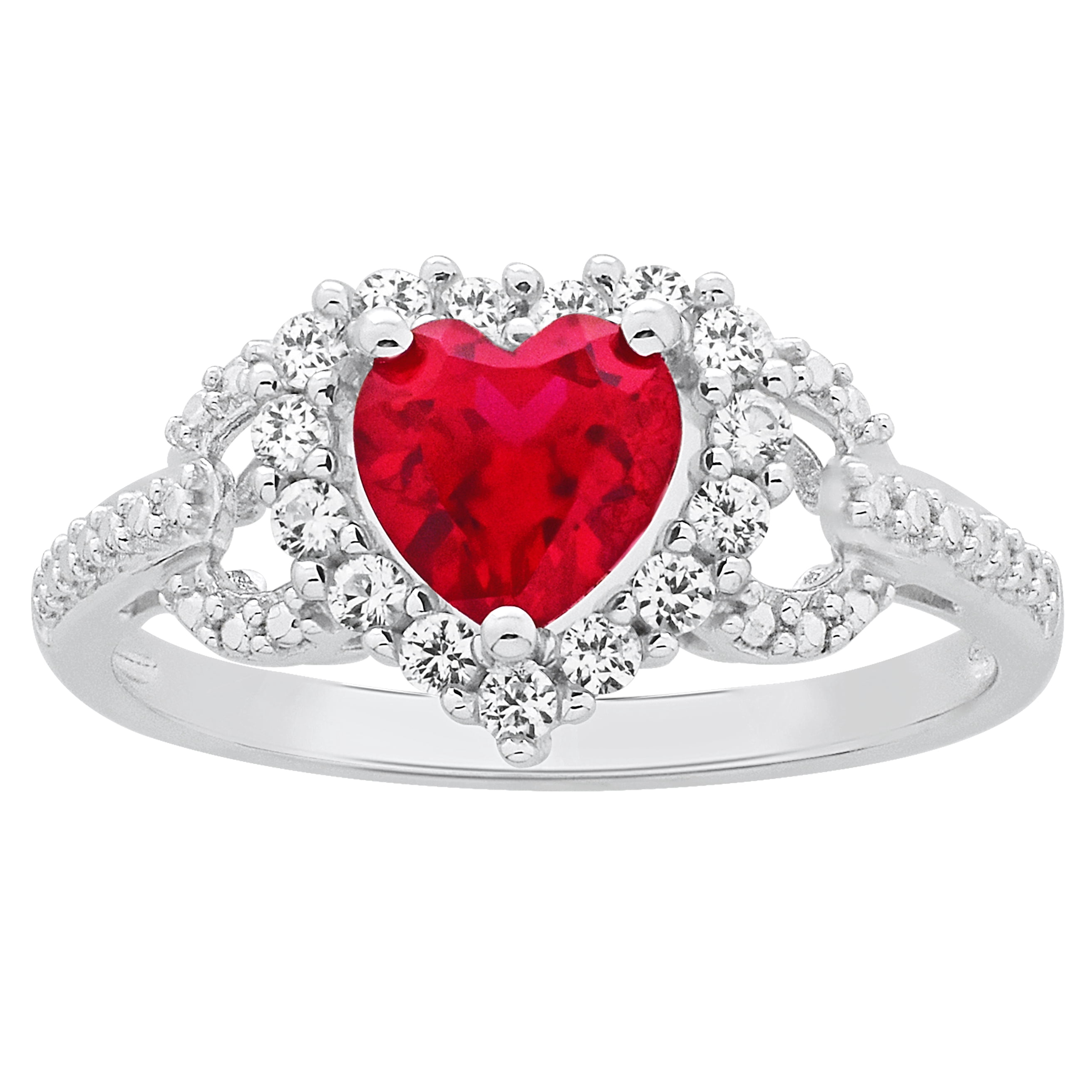 Brilliance Fine Jewelry 925 Sterling Silver Lab Created Ruby and Created White Sapphire Heart Ring