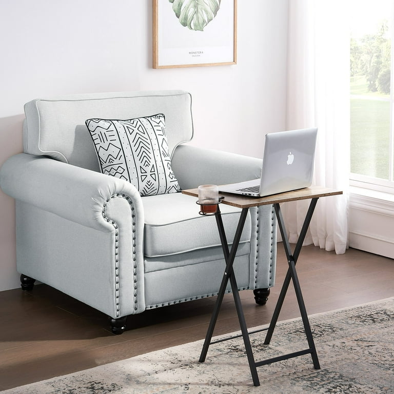 VECELO Set of 2 Folding TV Tray Table Portable Snack Eating Tables with Cup Holder Dinner Tray for Couch Kitchen Living Room and Bedroom Grey