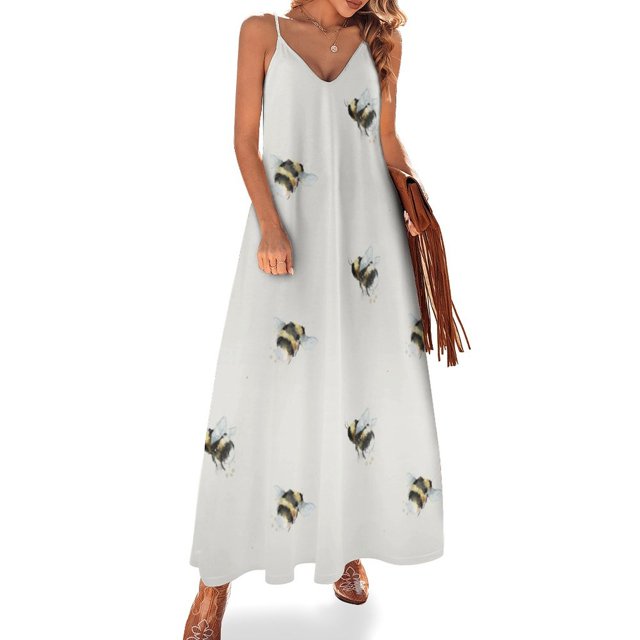 Nuevo vestido sin mangas de acuarela de abeja británica, vestidos de cumpleaños para mujeres, vestidos de verano, vestido largo para mujeres