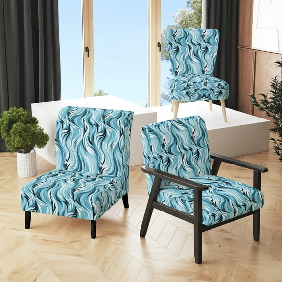 Designart "Zebra Rhythms In Blue" White Zebra Upholstered Accent Chair - Modern Arm Chair For Living Room