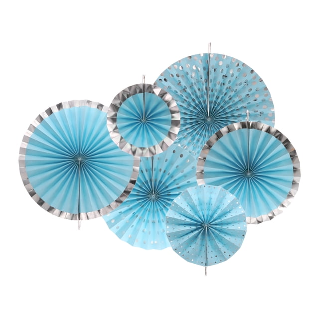 Juego de abanicos de papel colgantes Uxcell Decoraciones de papel para fiesta de cumpleaños, azul plateado (6 piezas)
