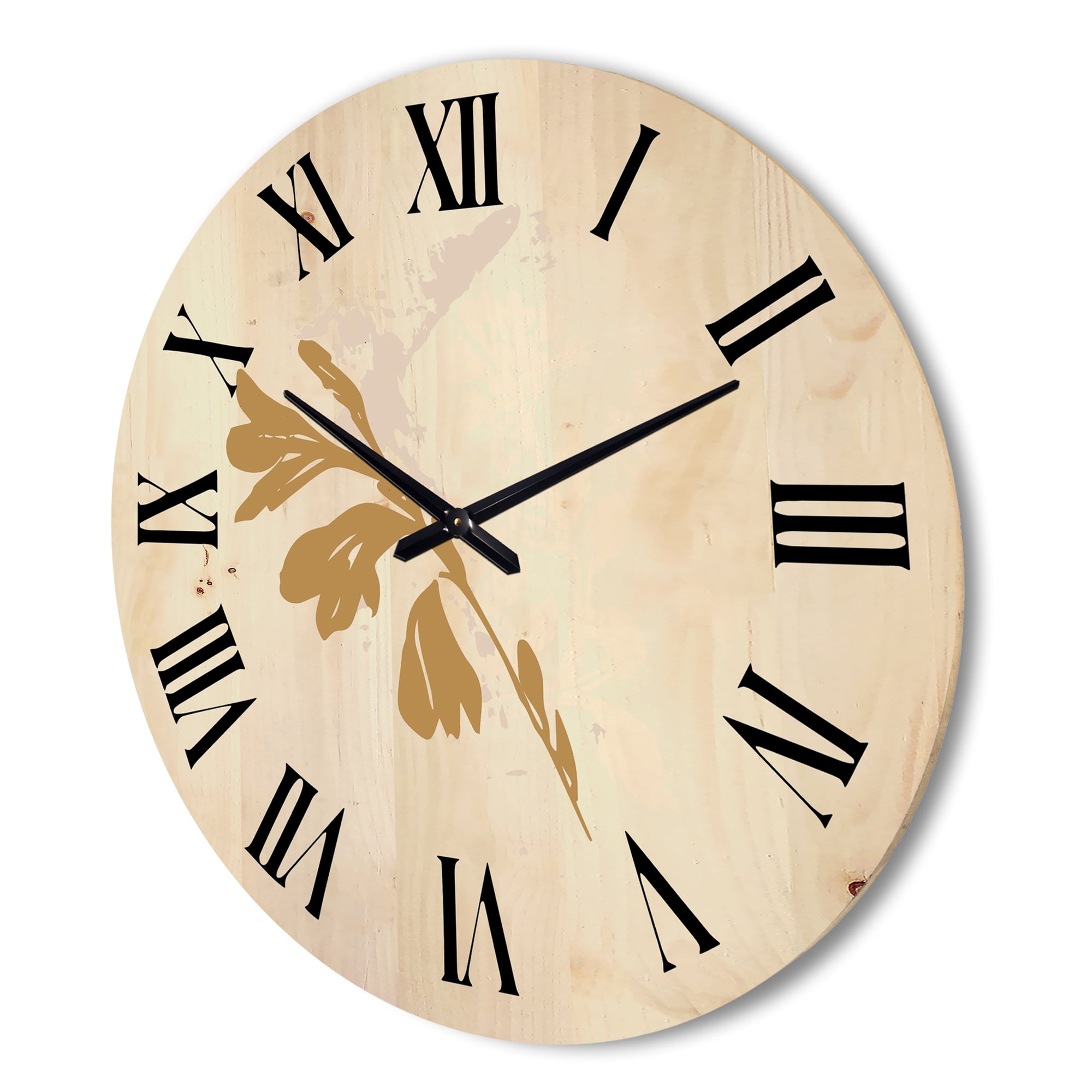 Designart 'Minimal Botanical Design In White and Brown' Traditional Wood Wall Clock