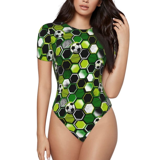 Fotbe Soccer1 Body de Mujer con Cuello Redondo y Mangas Cortas, Sin Mangas Ajustado, Suave, Cómodo y Básico-XX-Large