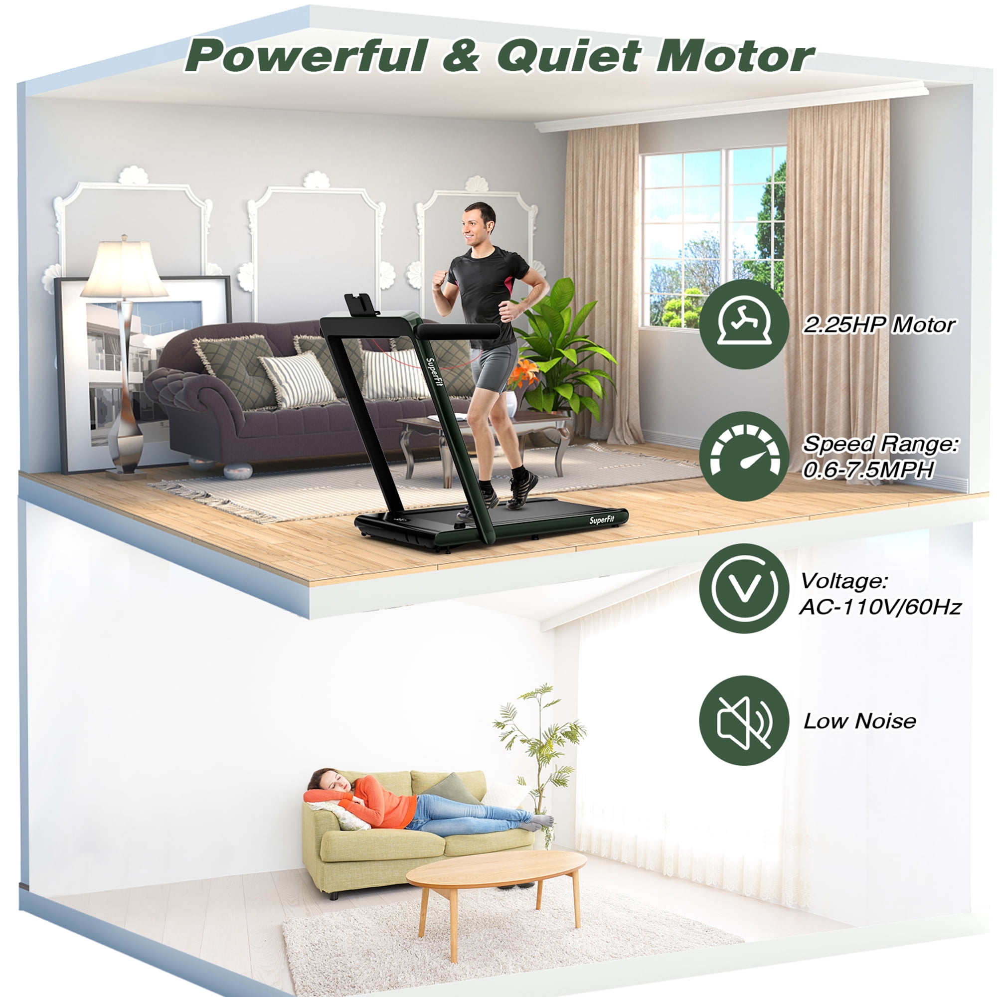 Gymax Motorized Treadmill Folding Under Desk Electric Treadmill w/ APP Green