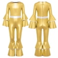 thumbnail image 2 of Aislor Girls Retro 70s Hippie Star Dancewear Metallic Bell Long Sleeve One Piece Jumpsuits Gold 6, 2 of 7