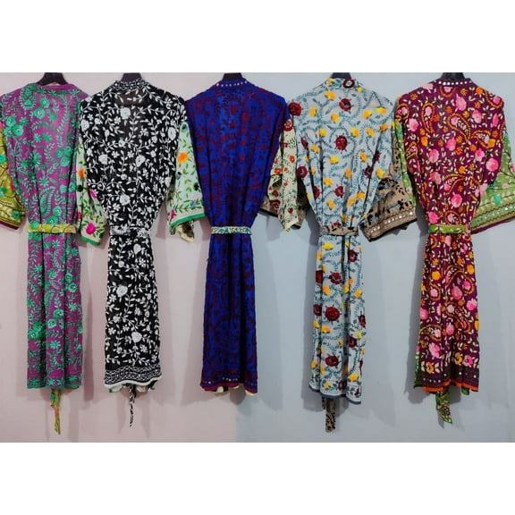 Nitin Textiles Kimono Jacket, Women's Printed Cotton Sleepwear Robe, 2-Pack