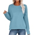 thumbnail image 3 of Fall Saving! HVOBTTY Women's Long Sleeved Pullover T Shirts, Fall Tops for Women, Women's Casual Soft Solid Color Crew Neck Oversized Sweatshirt Light Blue, S, 3 of 5