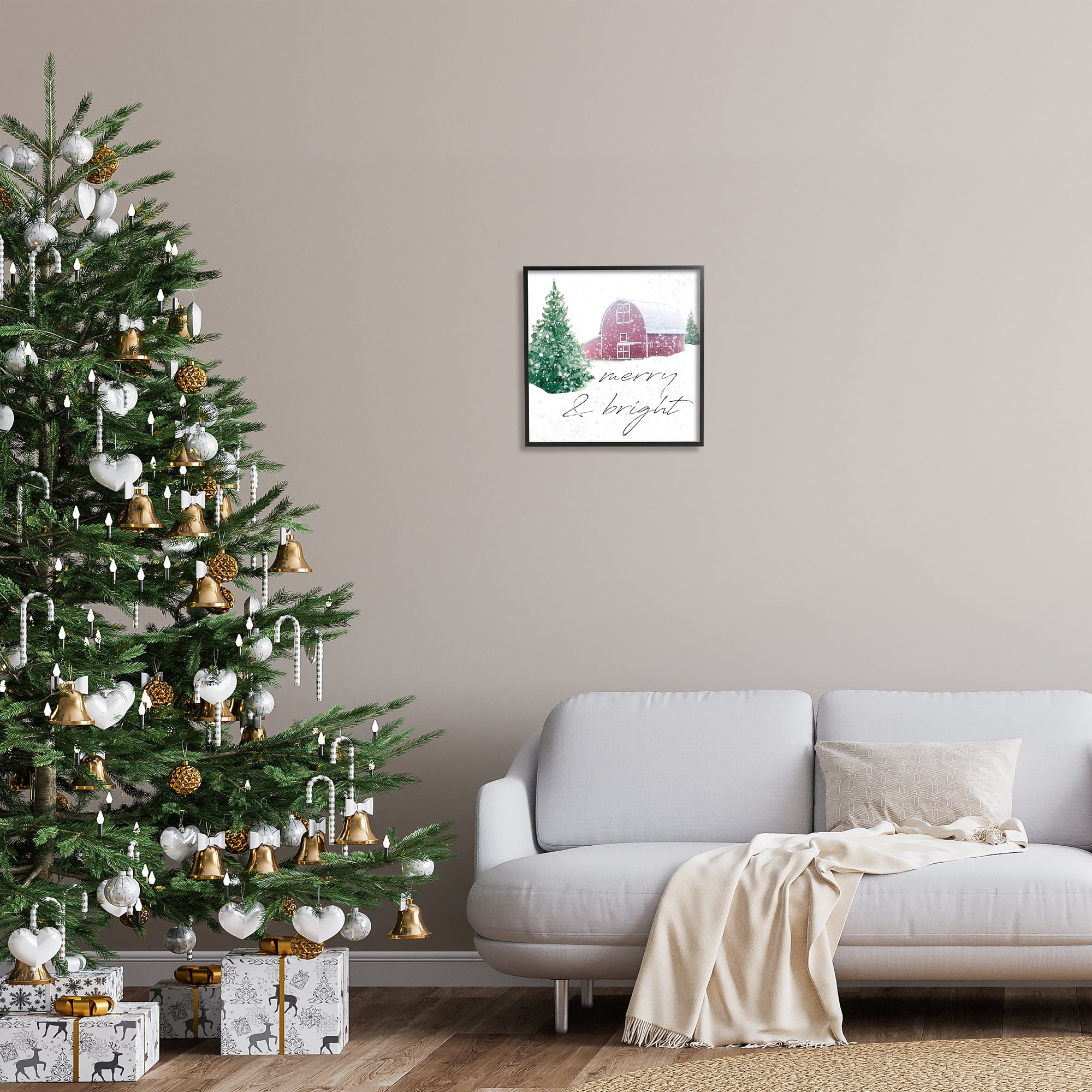 Stupell Industries Merry & Bright Snowy Barn Holiday Painting Black Framed Art Print Wall Art, 17 x 17