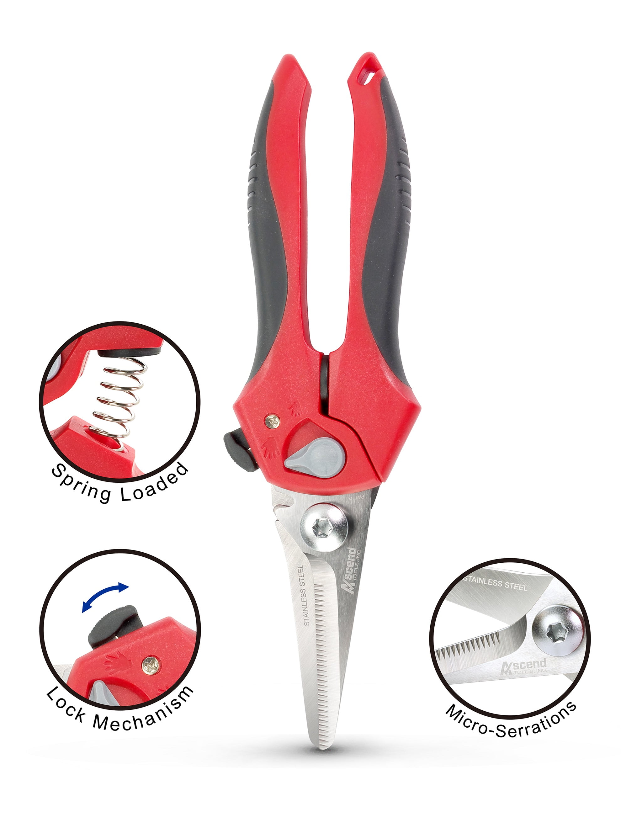 Ascend Tools 8 inch Heavy Duty Professional Spring Loaded Multipurpose Straight Edge Shears